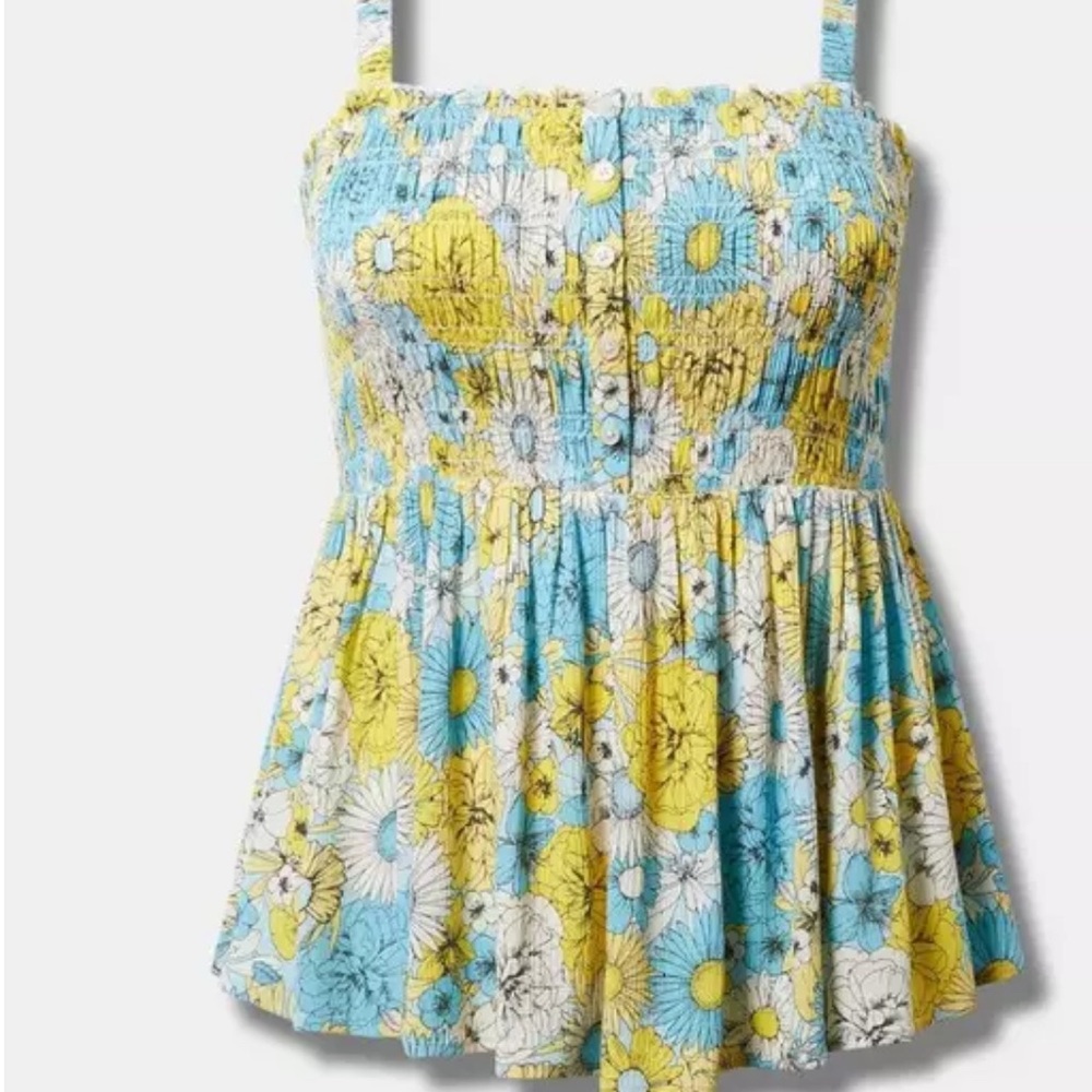Torrid size 1 Babydoll Gauze Smocked Yellow, Blue, and White Tank Top